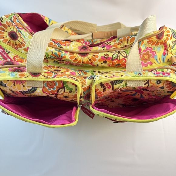 Lily Bloom Bright Floral Shoulder Bag Handbag Double Strap Pockets Yellow Green - Picture 4 of 10